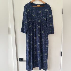 April Cornell Navy Midi Dress with Purple & Green Floral Print M